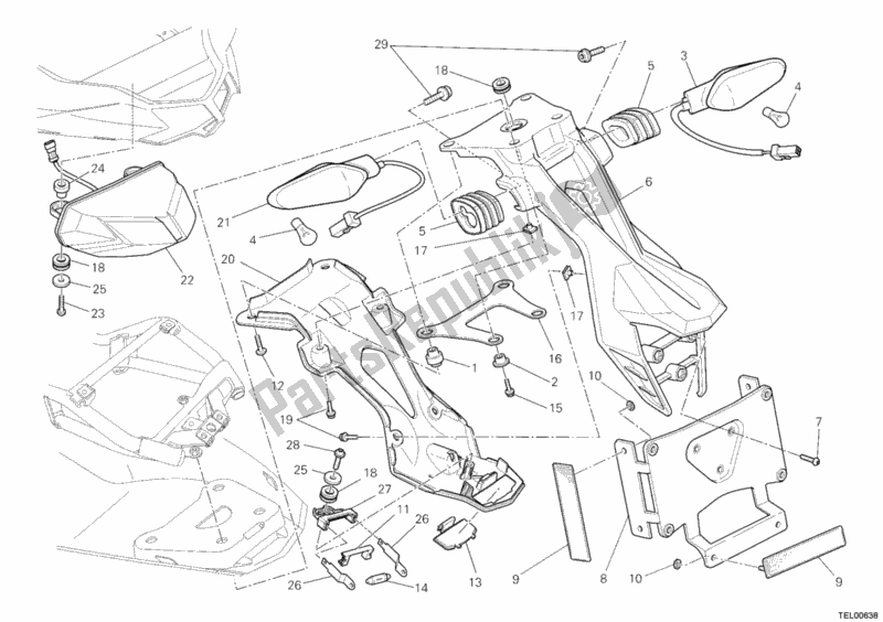 All parts for the Taillight of the Ducati Streetfighter 848 USA 2012